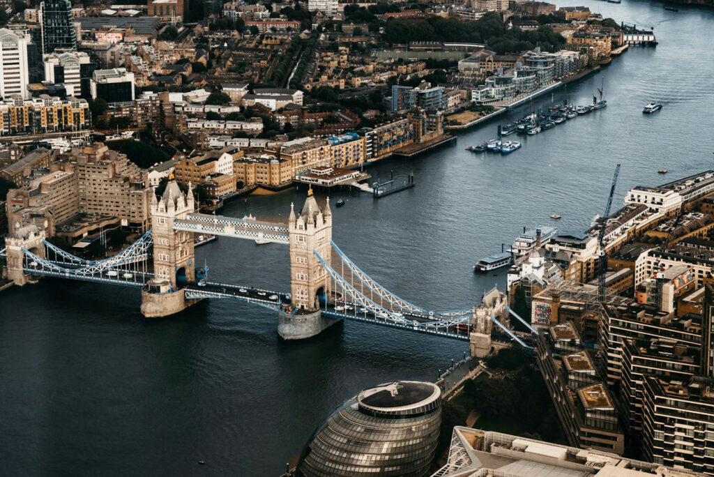 Aerial view of a part of London. Mulgrave Law; immigration lawyers and solicitors serves businesses and private clients with their UK immigration matters across London; UK and globally. Mulgrave Law’s head office is based in London; Islington.